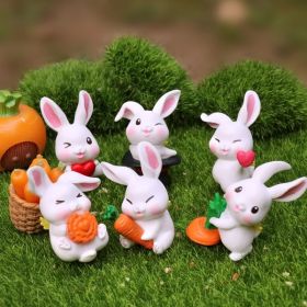 6pcs Animal Cartoon Bunny Kawaii Rabbit Doll Desktop Cake Decoration; DIY Fairy Garden Miniature Accessories