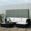 5 Piece Patio Lounge Set with Cushions Poly Rattan Black