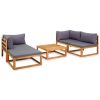 5 Piece Patio Lounge Set with Cushions Solid Acacia Wood