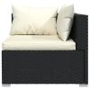 3 Piece Patio Lounge Set with Cushions Black Poly Rattan