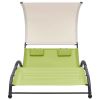 Double Sun Lounger with Canopy Textilene Green