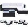 5 Piece Patio Lounge Set with Cushions Poly Rattan Black