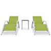 Sun Loungers 2 pcs with Table Aluminum Green