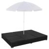 Patio Lounge Bed with Umbrella Poly Rattan Black