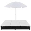 Patio Lounge Bed with Umbrella Poly Rattan Black