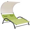 Double Sun Lounger with Canopy Textilene Green