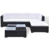 5 Piece Patio Lounge Set with Cushions Poly Rattan Black