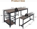 3 Piece Kitchen Dining Table Set with Bench for 4 w/Storage Shelf Rack;  Wine Rack