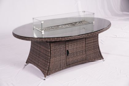 Brown Wicker Patio Firepit  Dining Table (Table Only) (Shape: Oval)