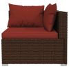 3-Seater Sofa with Cushions Brown Poly Rattan