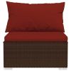 3-Seater Sofa with Cushions Brown Poly Rattan