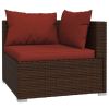 3-Seater Sofa with Cushions Brown Poly Rattan